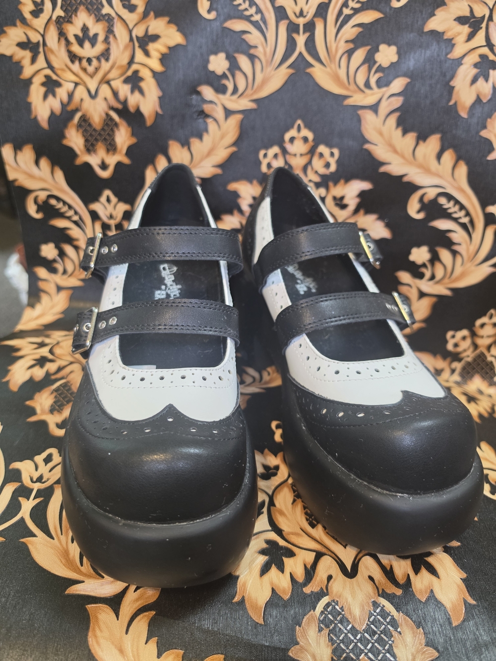 tuk Black and White Platform Mary Jane with Dual Straps